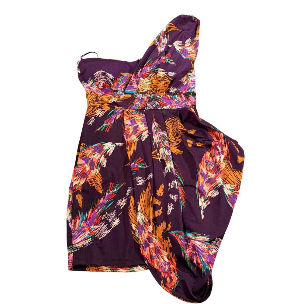 Symphony Purple Abstract Print One Shoulder Mini Dress Party Cocktail XS